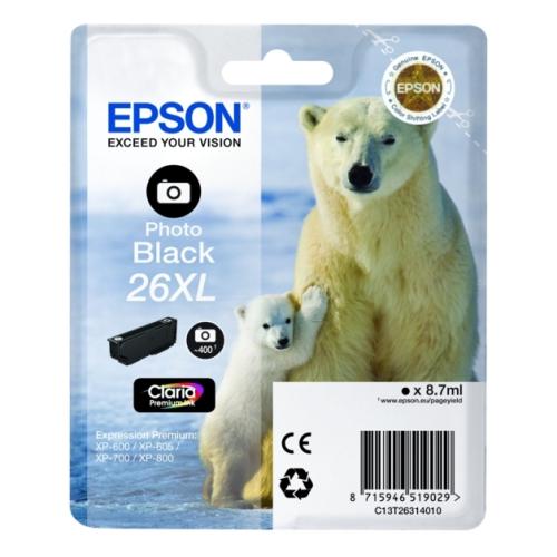 Epson Tintenpatrone schwarz foto (C13T26314012 / 26XL) (hohe Kapazität)